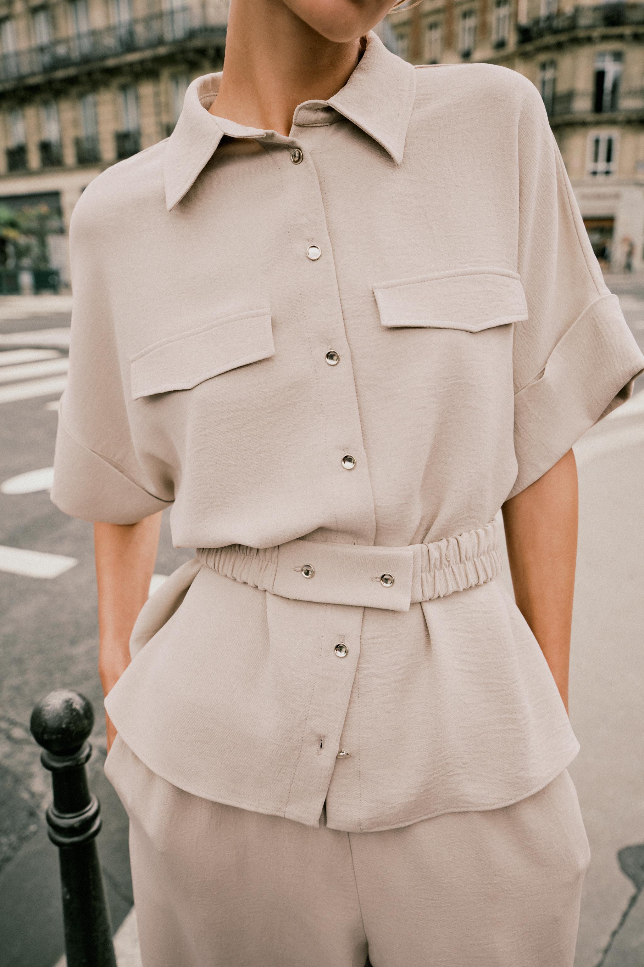 Ensemble beige demi manche avec ceinture - Zara