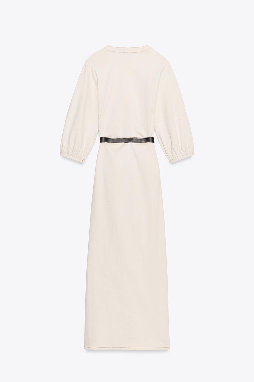 Robe midi jean beige avec ceinture - Zara