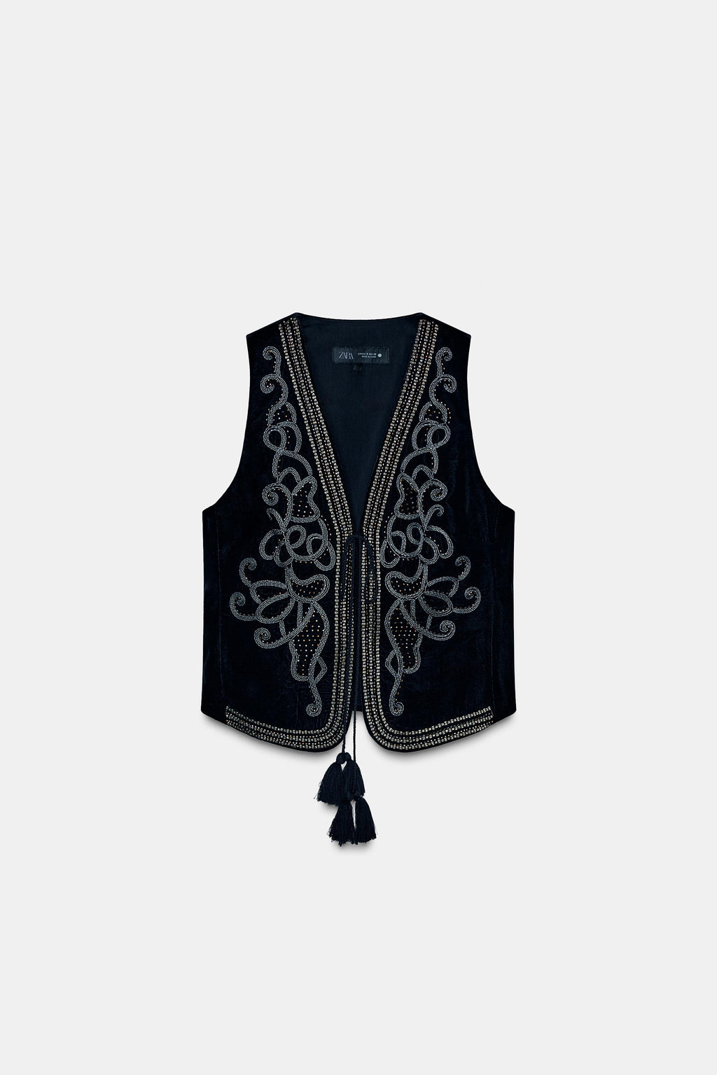 Gilet velour brodé demi manche-Zara