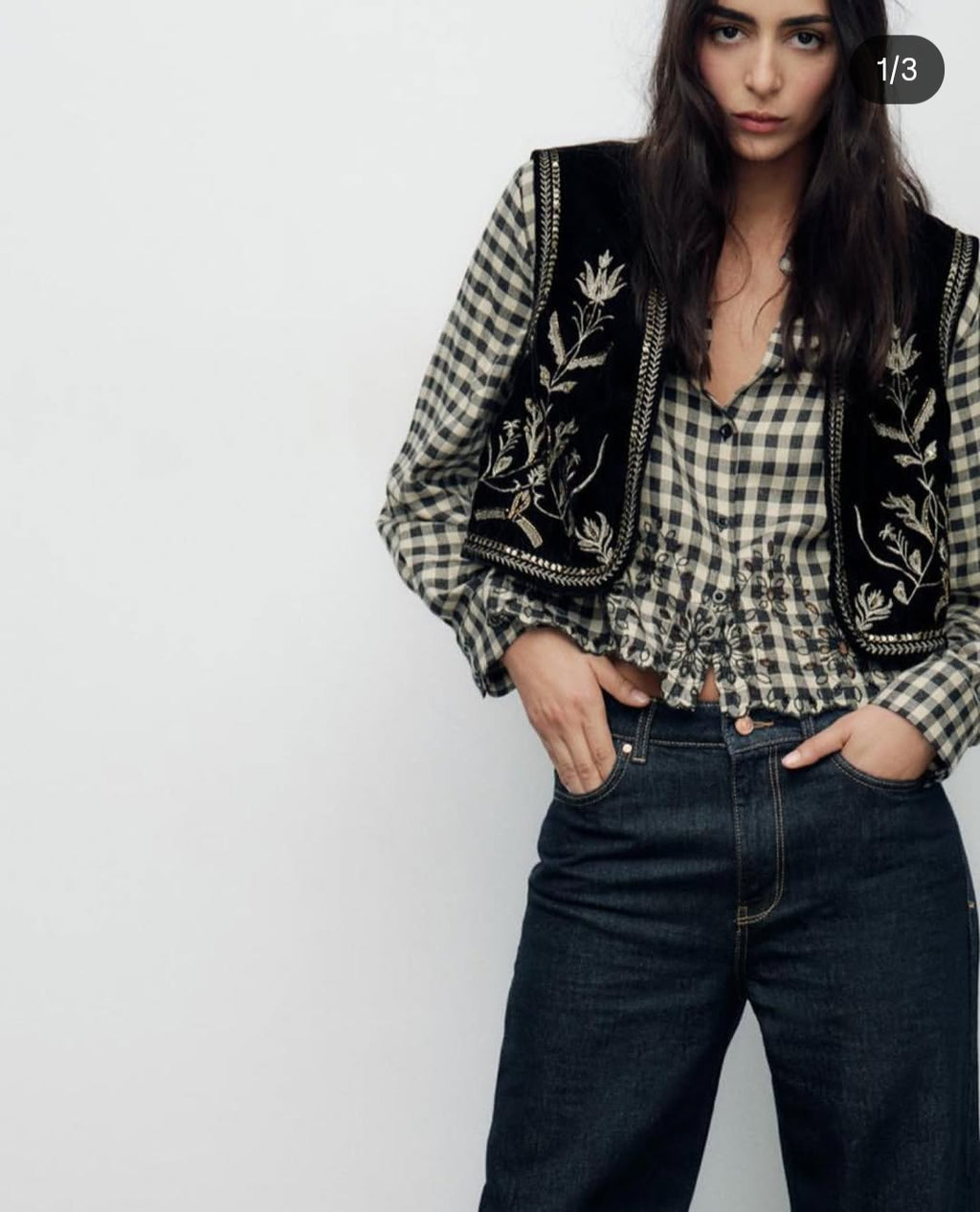Gilet brodé velour sans manches-Zara