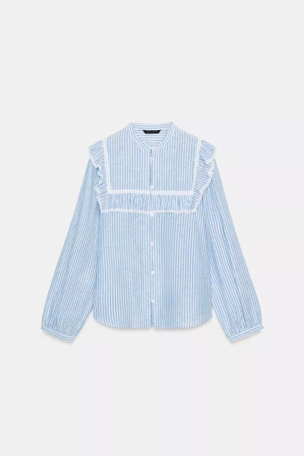 chemise à rayures, volants et fil métallisé de Zara