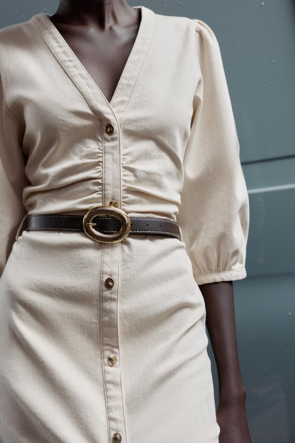 Robe midi jean beige avec ceinture - Zara