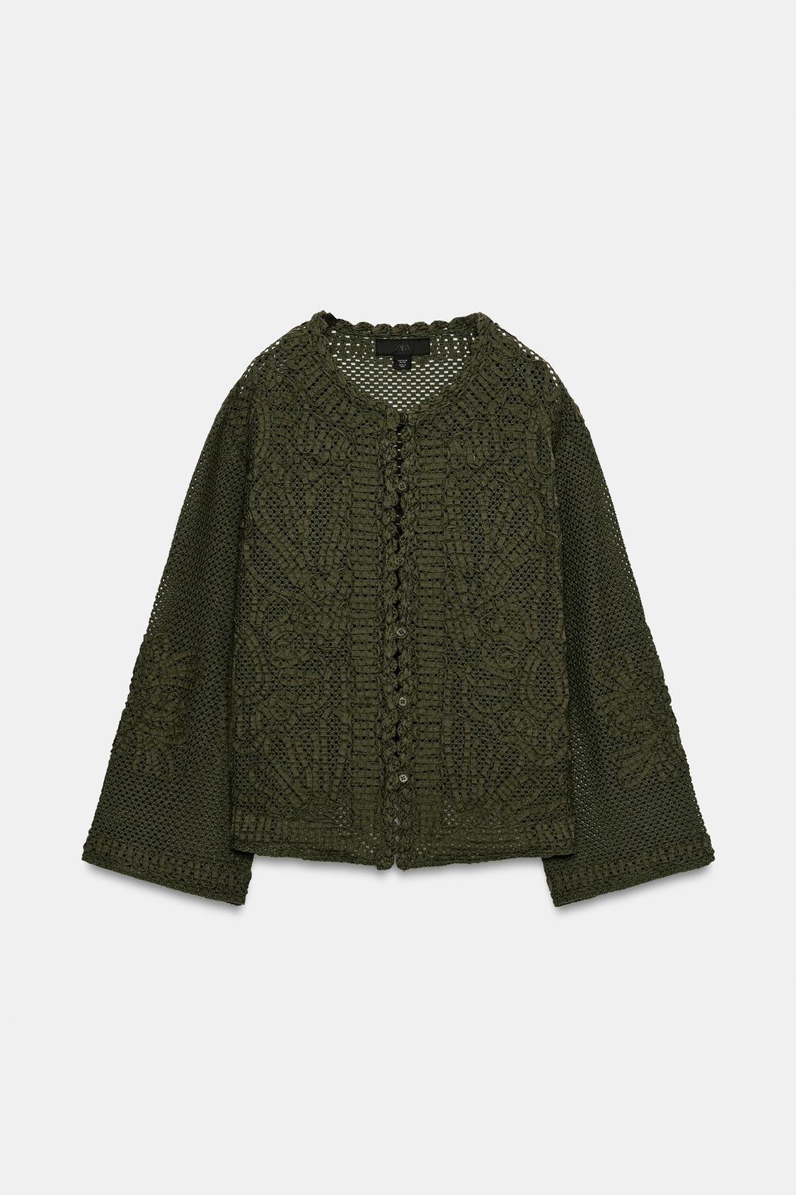 Veste ZARA en tissu bimatière vert