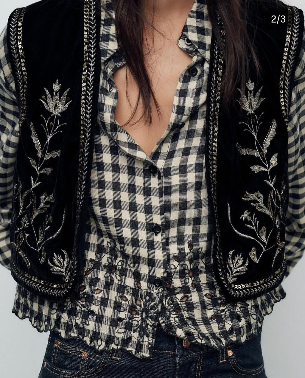 Gilet brodé velour sans manches-Zara