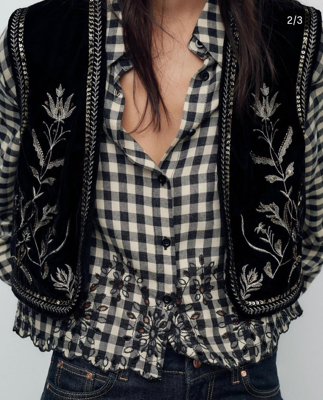 Gilet brodé velour sans manches-Zara