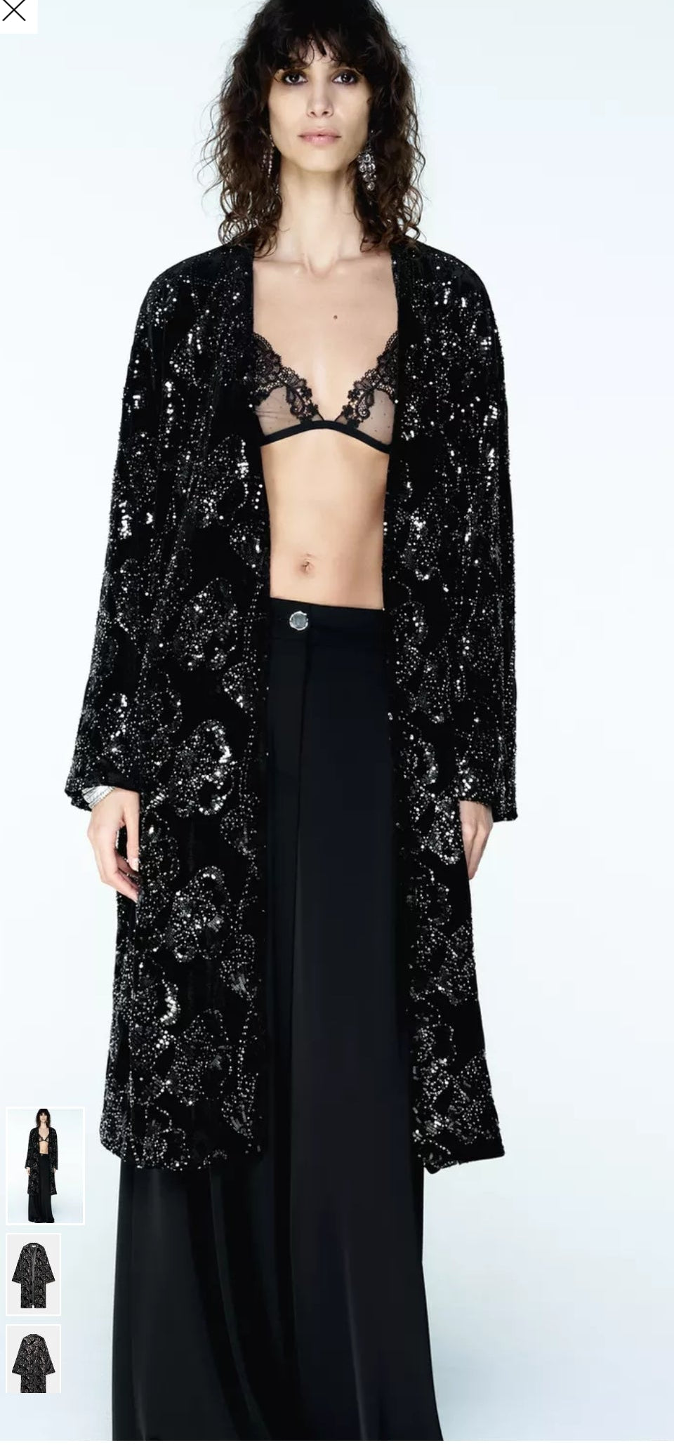 Veste longue velour perlé -Zara