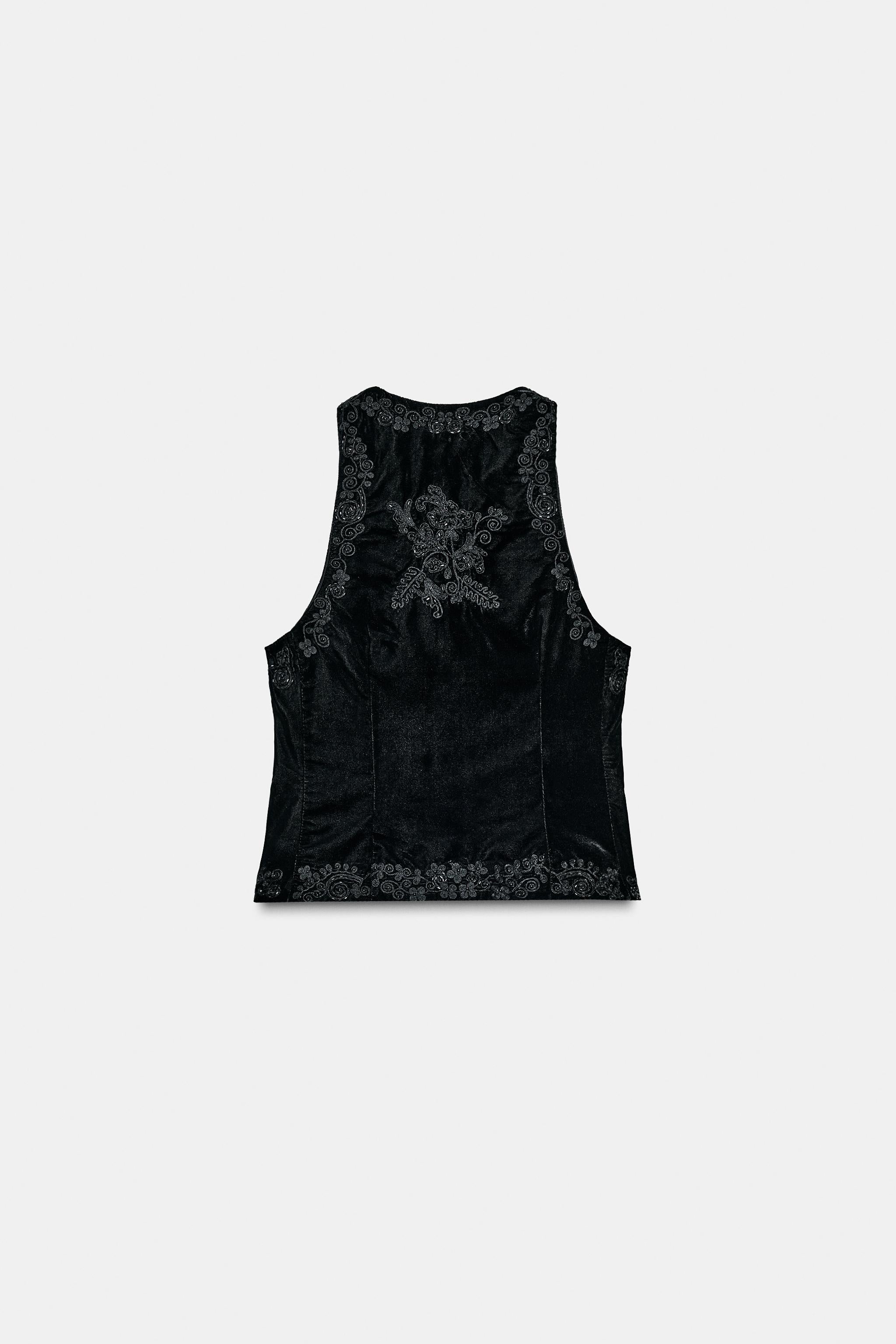 Gilet velour brodé doublé- Zara