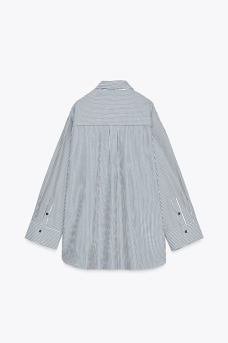 Chemise  longue en popline  a rayures -Zara