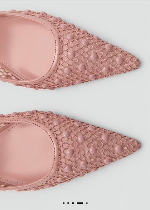 CHAUSSURE À TALON ZARA EN MESH AVEC BOULES DÉCORATIVES