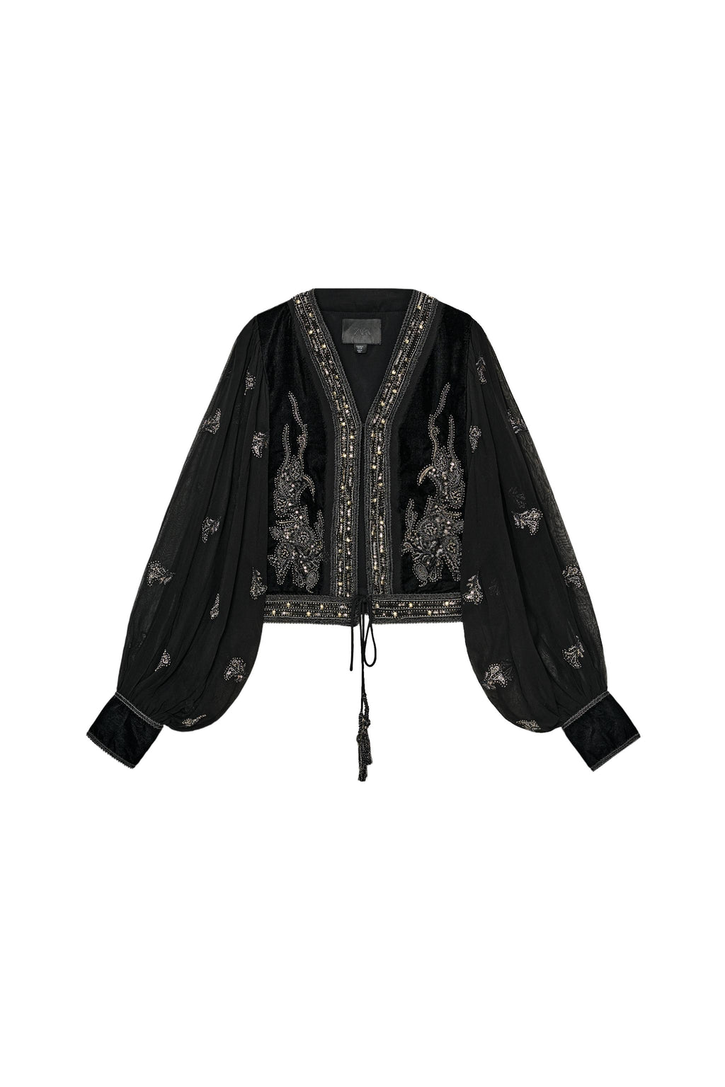 Veste velour perlé manche longue noir - Zara