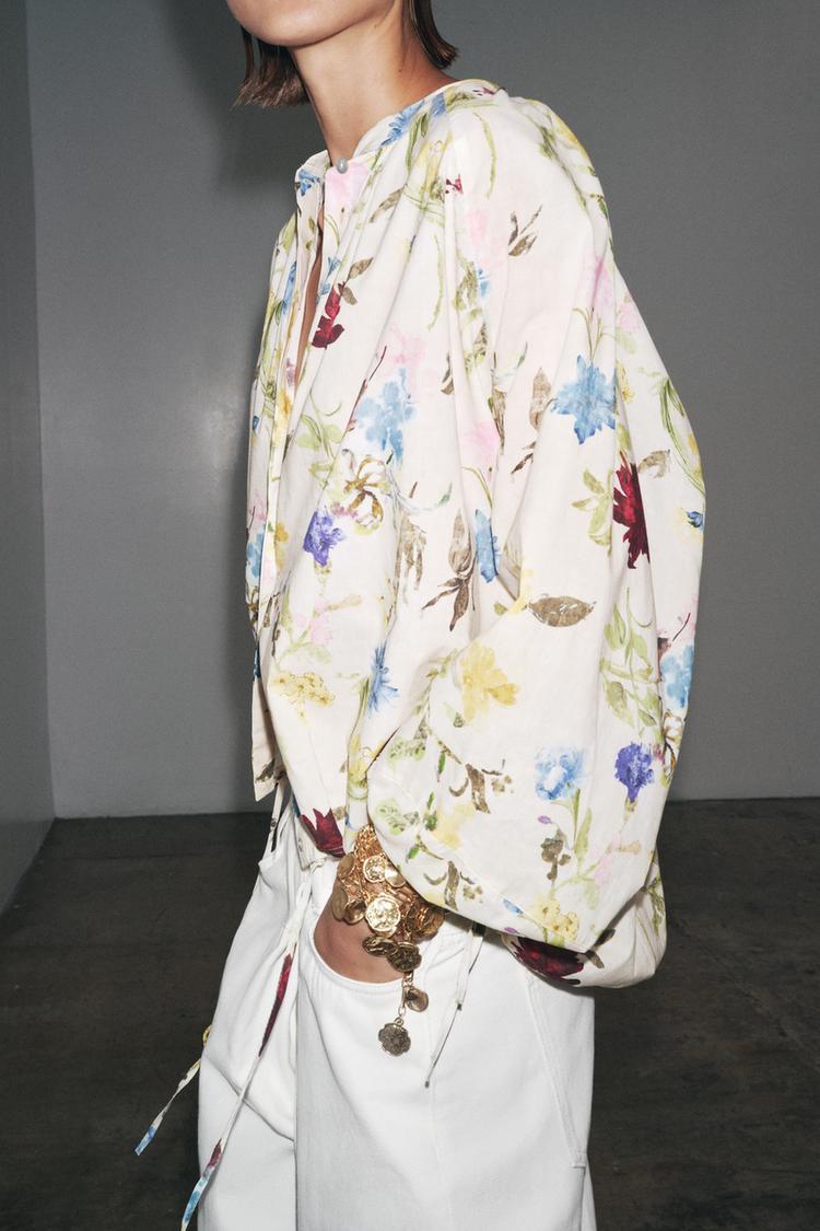 Blouse manches bouffantes imprimé fleurs - Zara