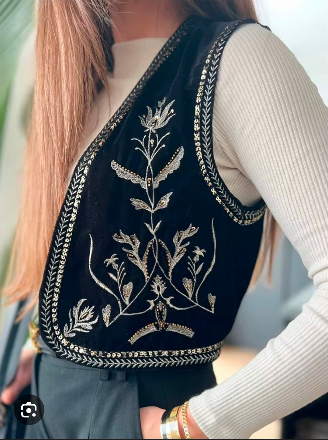 Gilet brodé velour sans manches-Zara