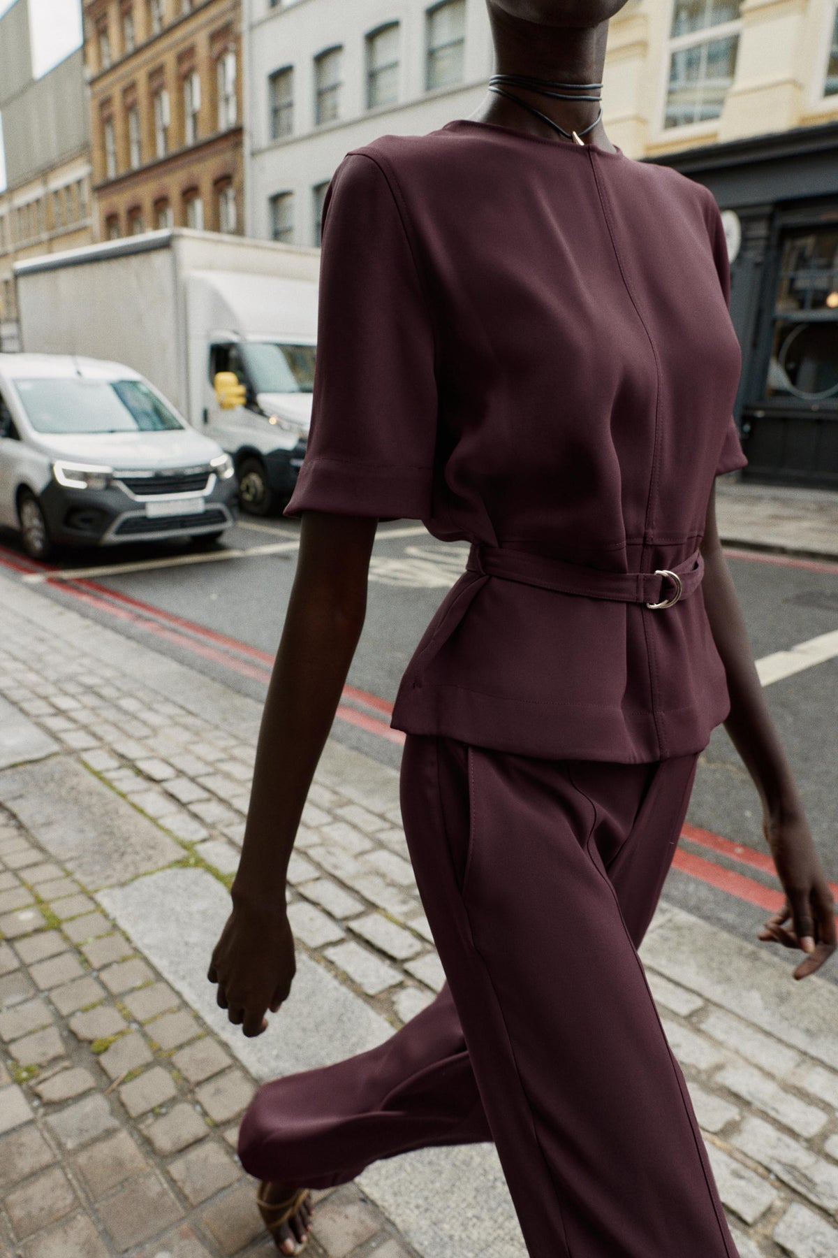 Ensemble demi manche ceinture burgandi