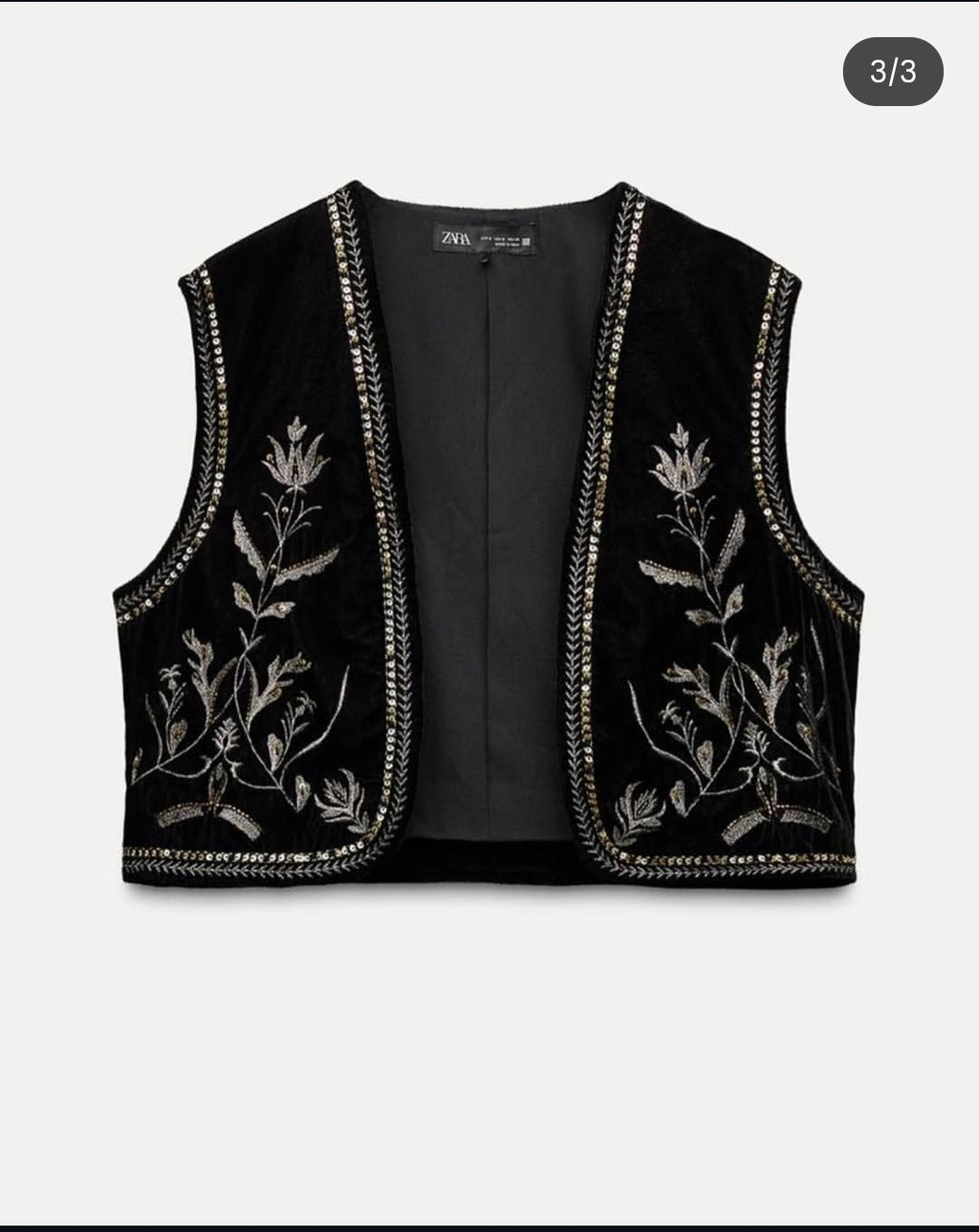 Gilet brodé velour sans manches-Zara