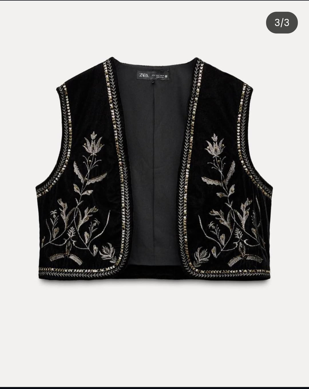 Gilet brodé velour sans manches-Zara