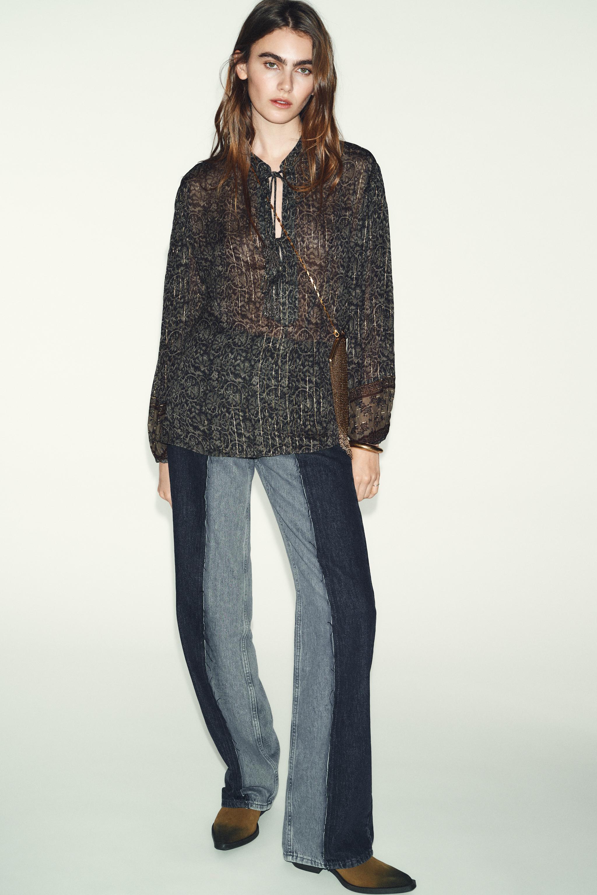 Blouse foulard gris fils doré- Zara