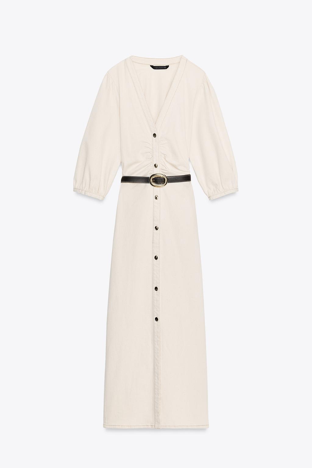 Robe midi jean beige avec ceinture - Zara