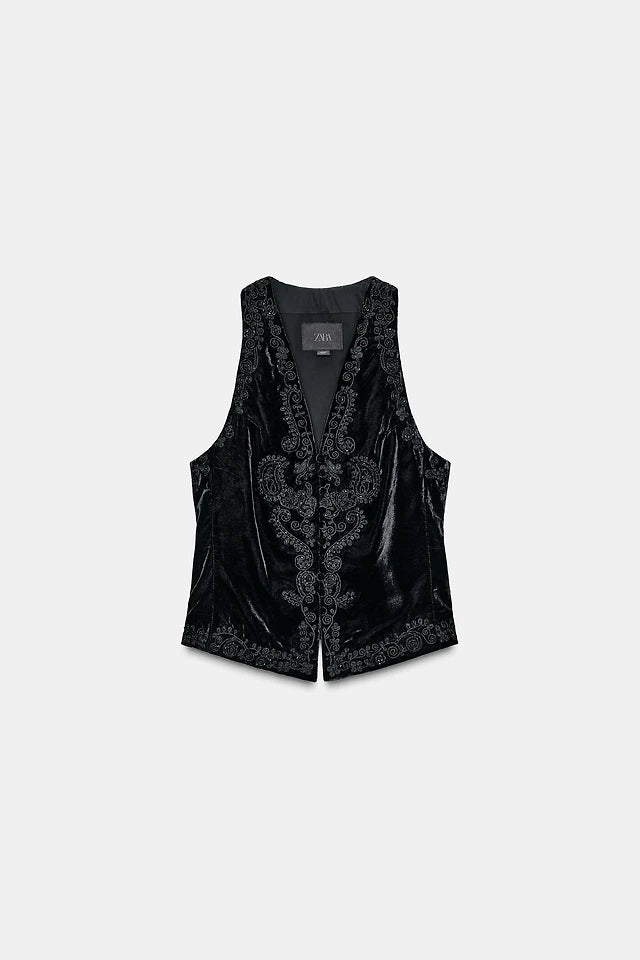 Gilet velour brodé doublé- Zara