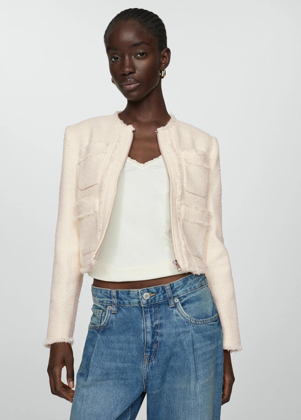 veste tweed zippée Mango