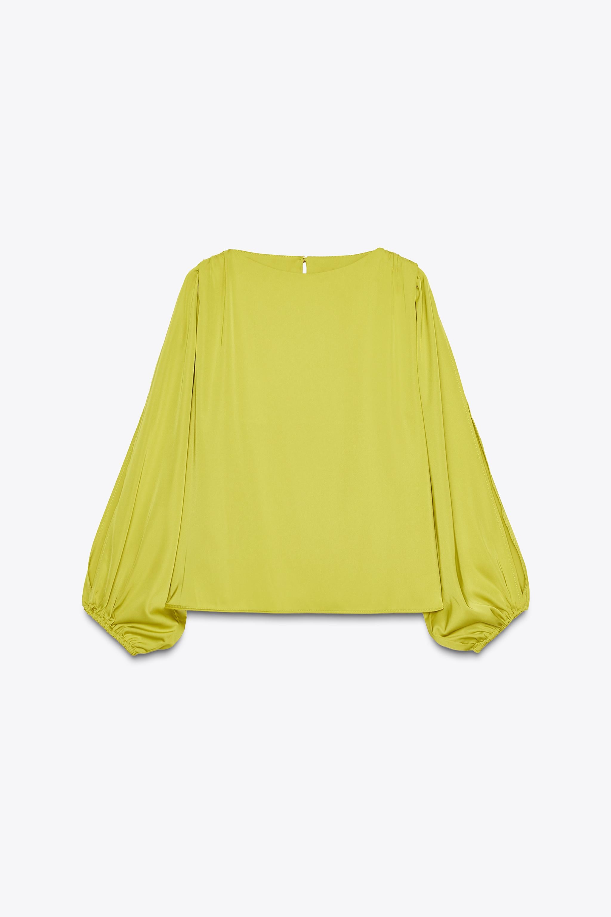 Blouse satiné verte manches bouffantes - Zara