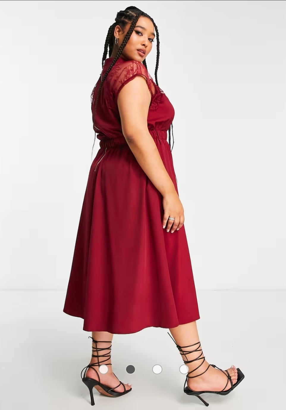 Liquorish Curve - Robe trapèze mi-longue avec détail en dentelle - Bordeaux