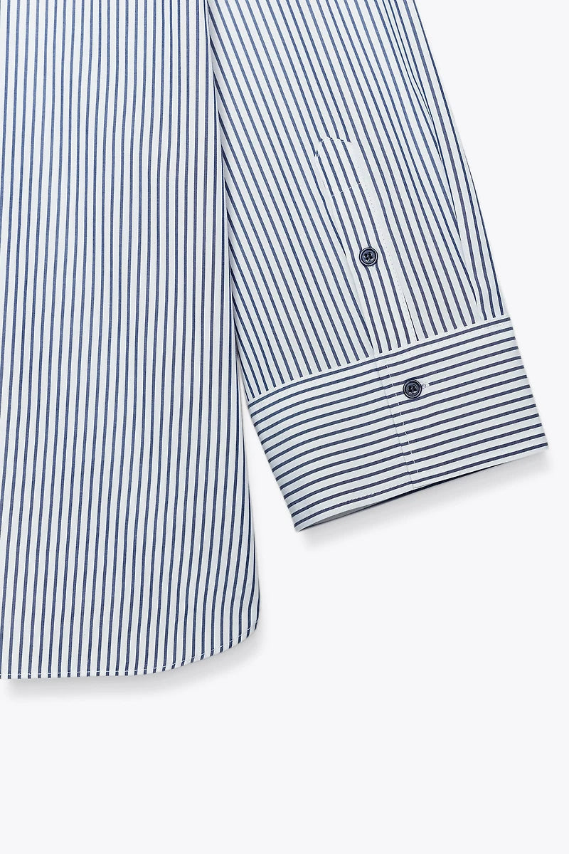 Chemise  longue en popline  a rayures -Zara