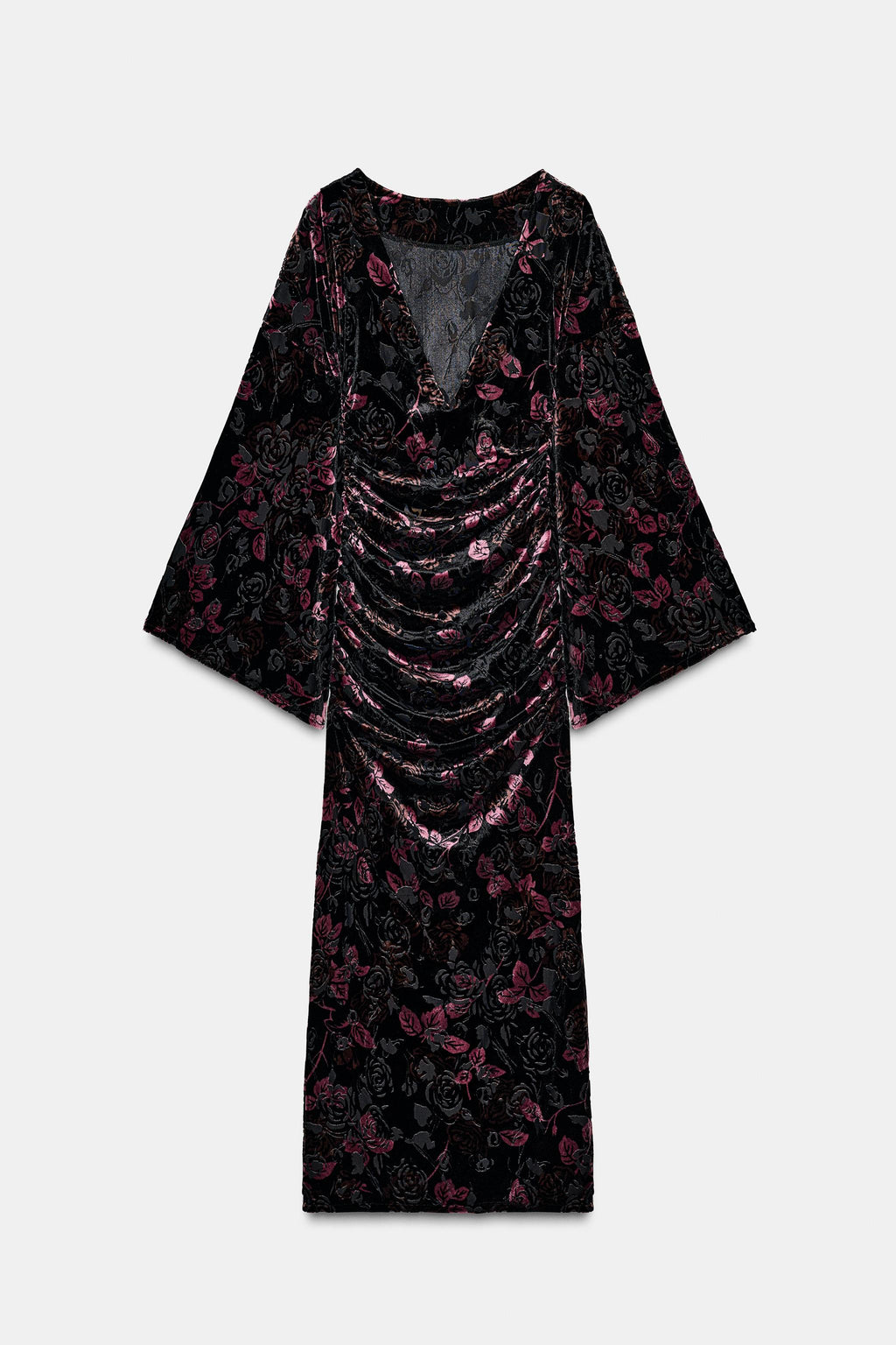 Robe velour noir rose  - zara