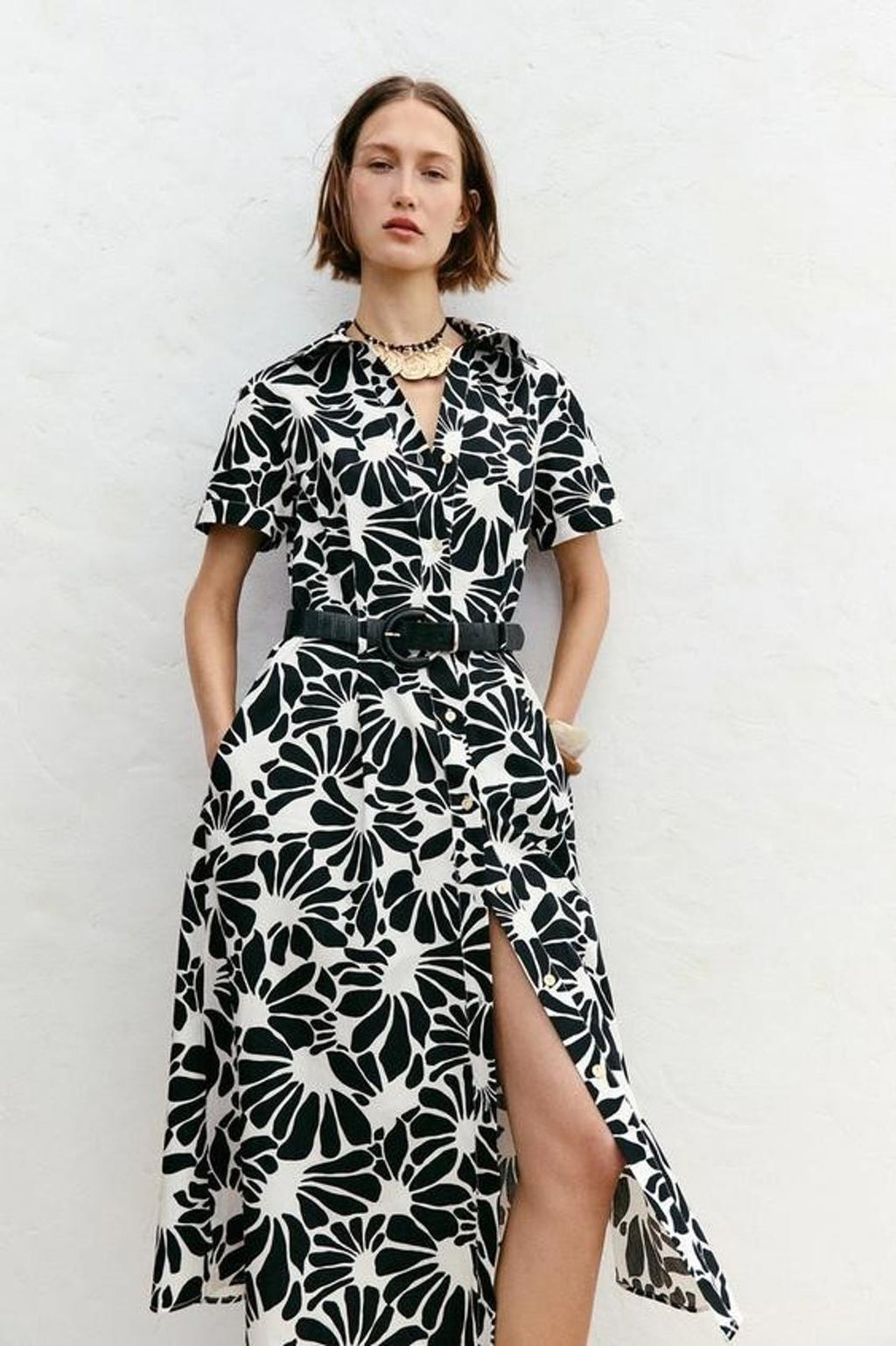 Robe chemise ZARA à imprimé contrasté