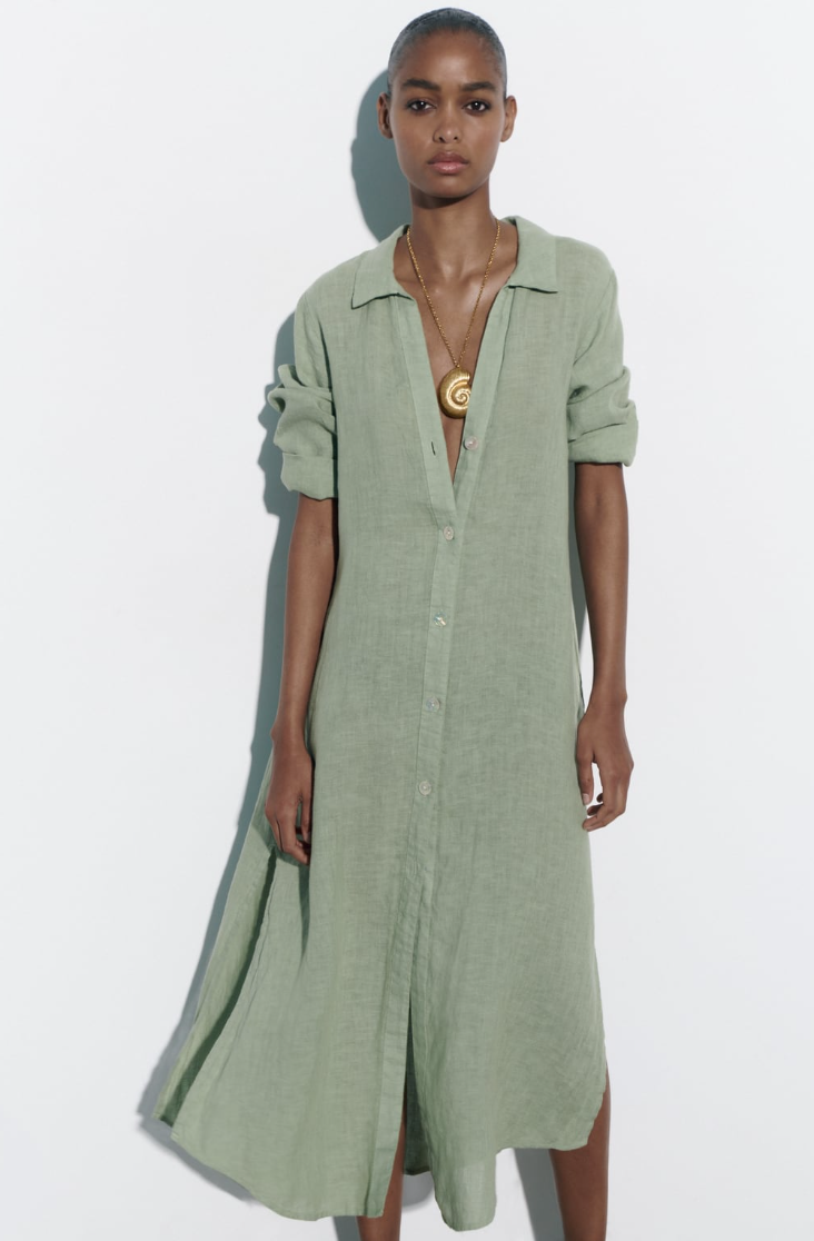 Robe Manches longues Lin - Zara