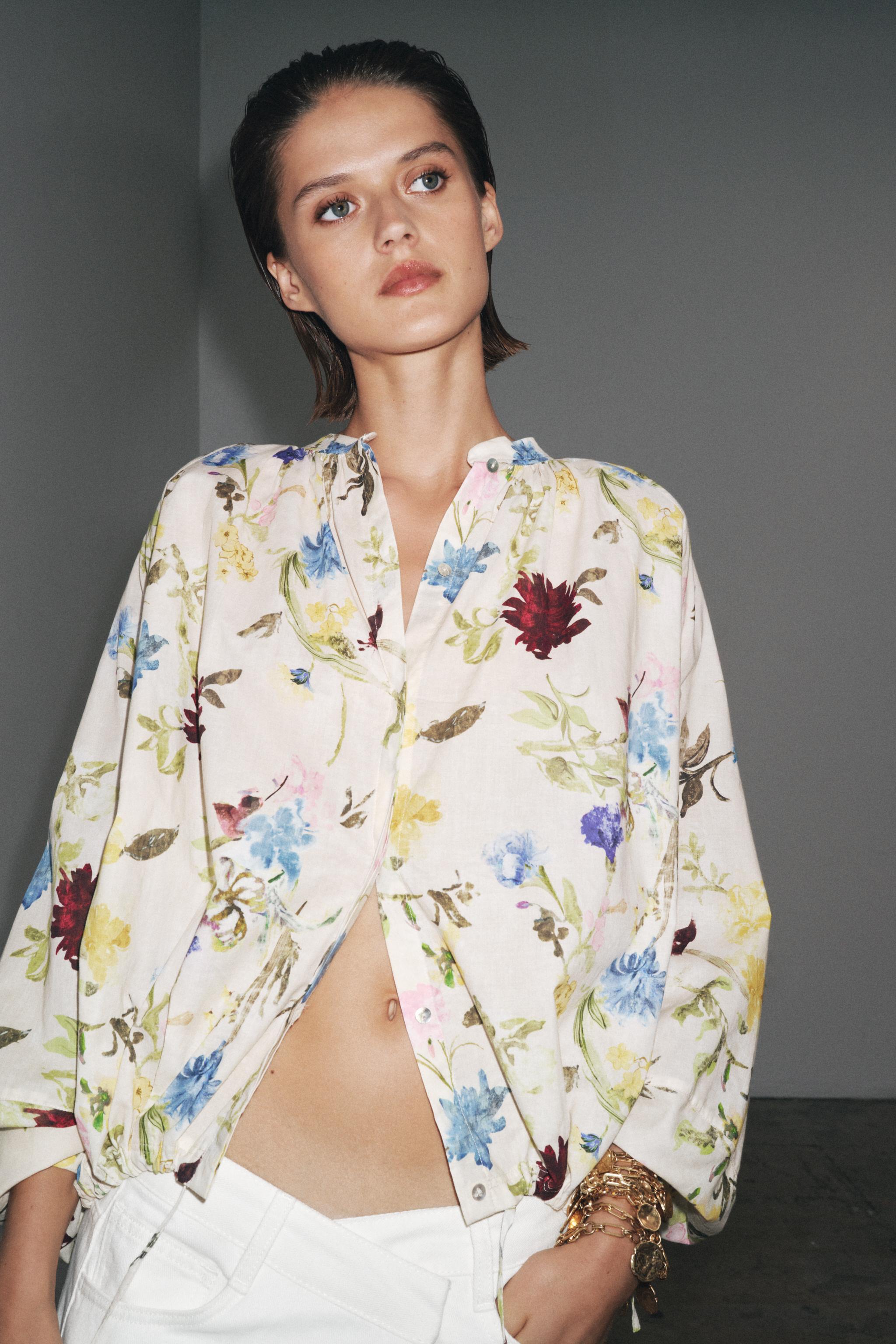 Blouse manches bouffantes imprimé fleurs - Zara