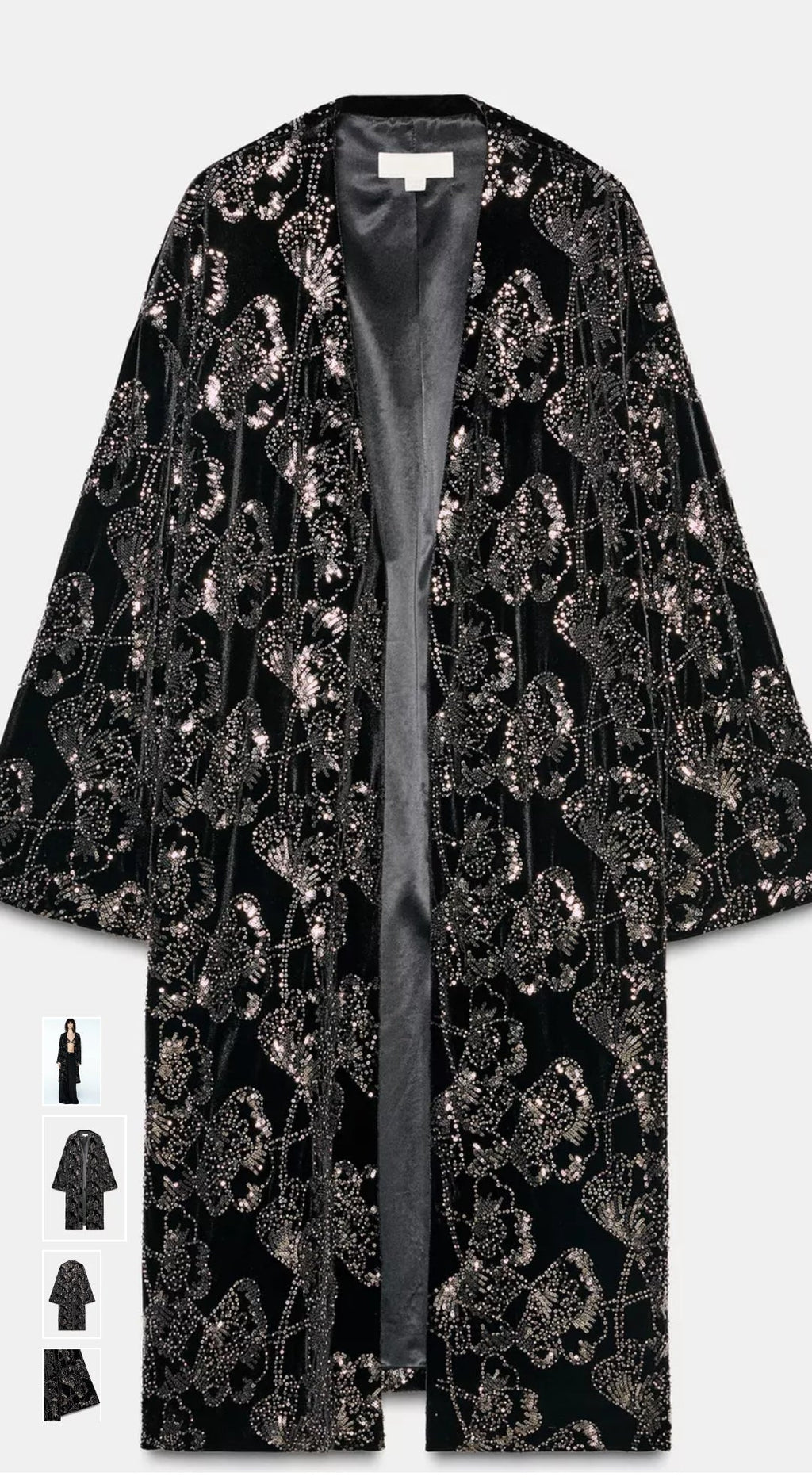 Veste longue velour perlé -Zara
