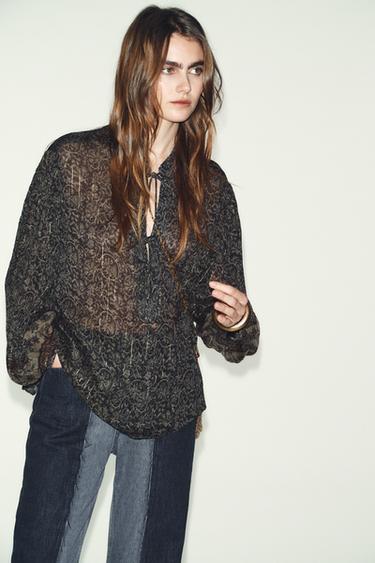 Blouse foulard gris fils doré- Zara